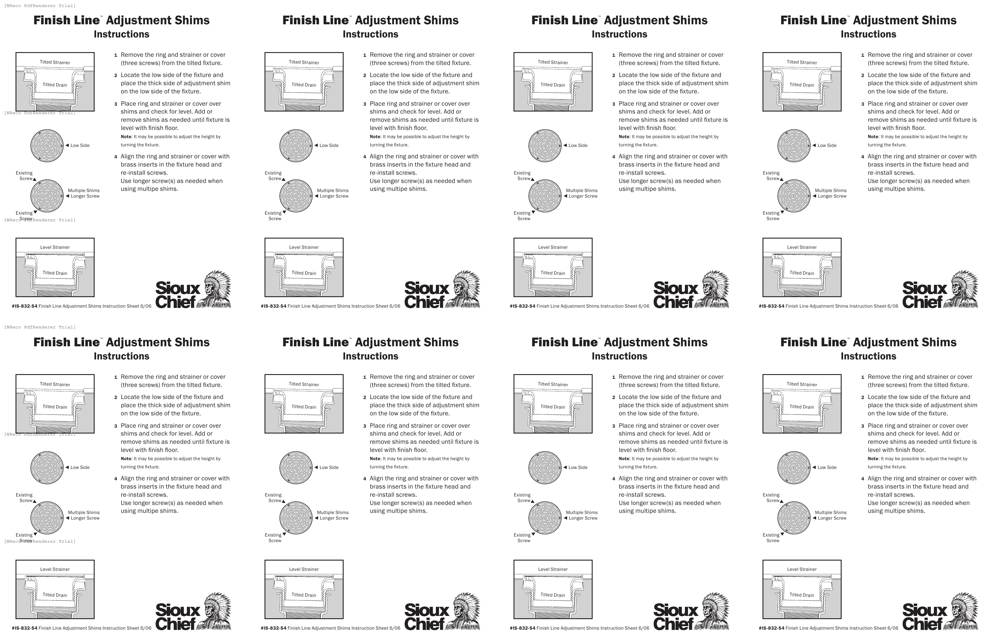 832 SERIES - FINISHLINE ADJUSTMENT SHIMS - INSTRUCTION SHEET.PDF Technical Document